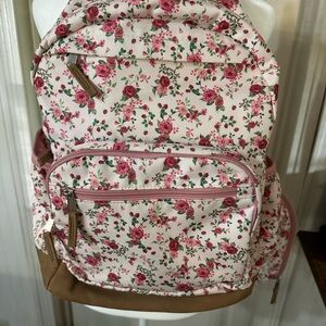 Floral Pink and Tan Backpack